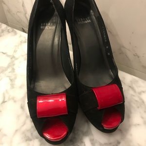 Stuart WeitzmanBlack suede /red leather shoes